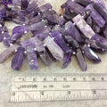 Graduated Strand of Mixed Amethyst Stick Beads - 15" Strand (Approximately 37 Beads) - Measuring 12mm x 40mm Long - Natural Gemstone