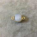 Gold Finish Faceted Rainbow Moonstone Cube/Square Shape Plated Copper Bezel Connector - ~ 7-8mm - Natural Gemstone - Sold Individually