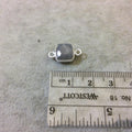Silver Finish Faceted Gray Moonstone Cube/Square Shape Plated Copper Bezel Connector - Measures 7-8mm - Natural Gemstone - Sold Individually