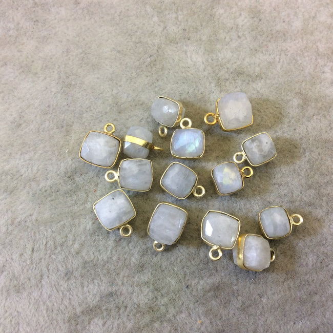 Gold Finish Faceted Rainbow Moonstone Cube/Square Shape Plated Copper Bezel Pendant - ~ 7-8mm - Natural Gemstone - Sold Individually