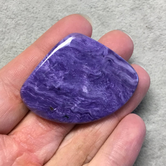 OOAK Natural Purple Charoite Pear/Teardrop Shape Flat Back Cabochon "9" - Measuring 51mm x 39mm, 5mm Dome Height - High Quality Gemstone Cab