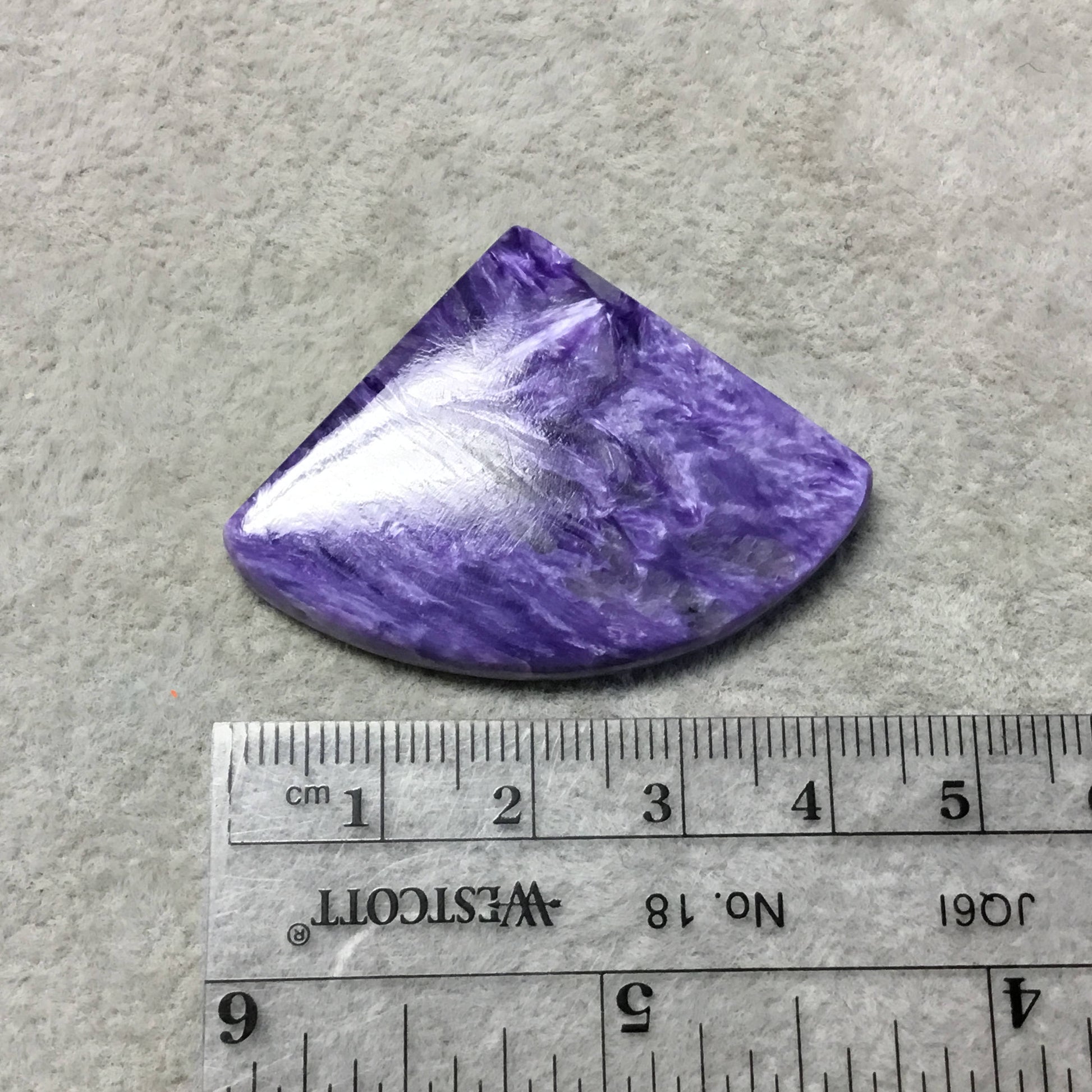 OOAK Natural Purple Charoite Fan/Triangle Shape Flat Back Cabochon "16" - Measuring 44mm x 32mm, 4mm Dome Height - High Quality Gemstone Cab