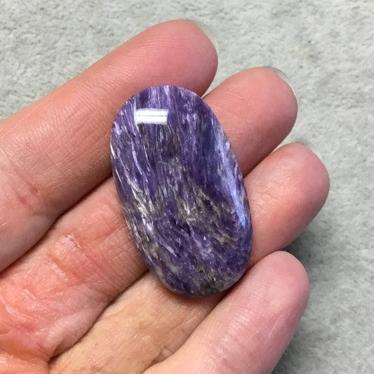 OOAK Natural Purple Charoite Oblong Oval Shaped Flat Back Cabochon "17" - Measuring 22mm x 39mm, 7mm Dome Height - High Quality Gemstone Cab