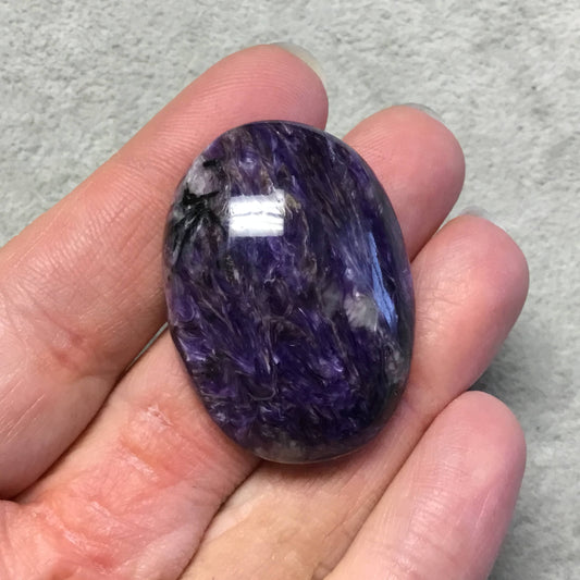 OOAK Natural Purple Charoite Oblong Oval Shape Flat Back Cabochon "18" - Measuring 29mm x 40mm, 11mm Dome Height - High Quality Gemstone Cab