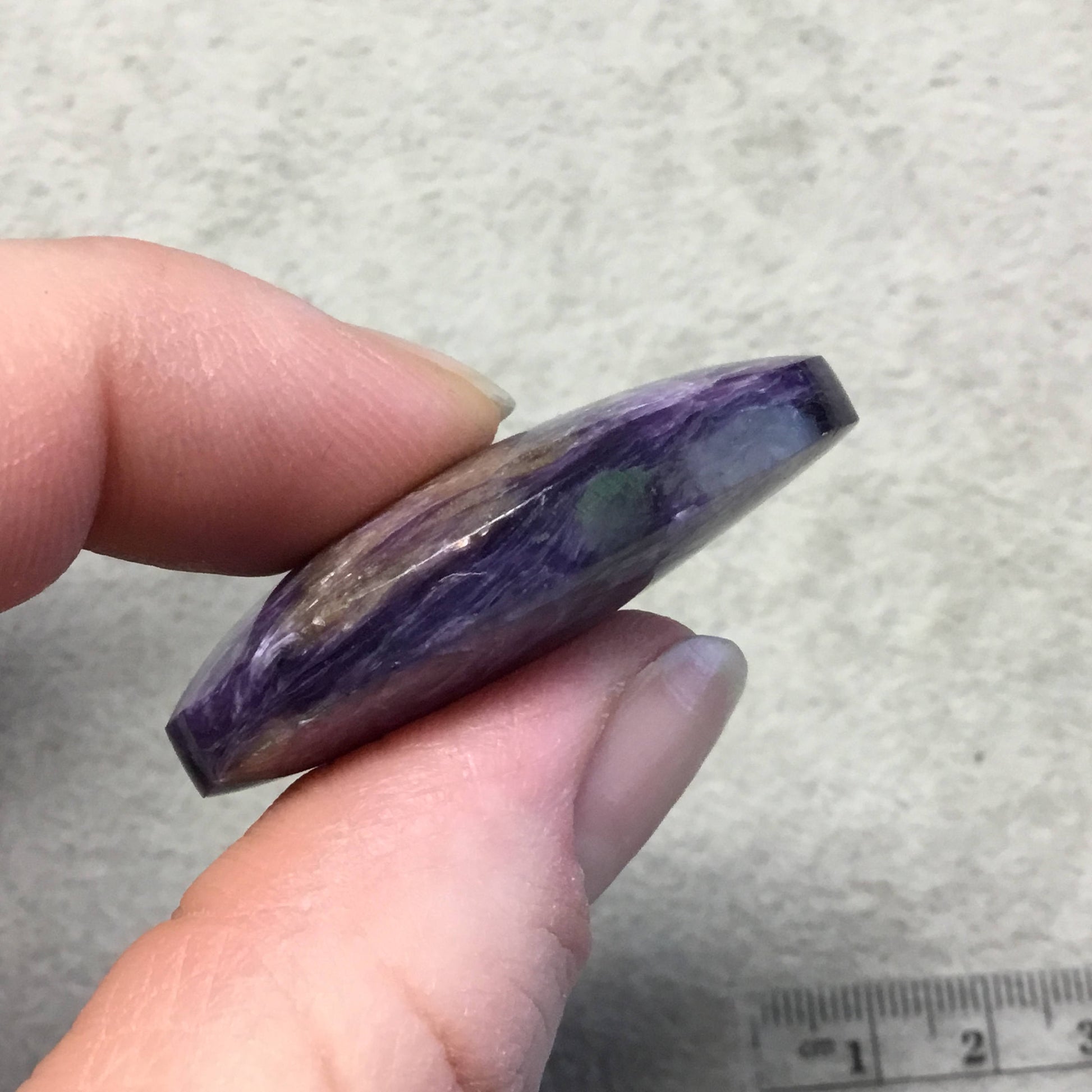 OOAK Natural Purple Charoite Oblong Oval Shape Flat Back Cabochon "20" - Measuring 26mm x 40mm, 11mm Dome Height - High Quality Gemstone Cab