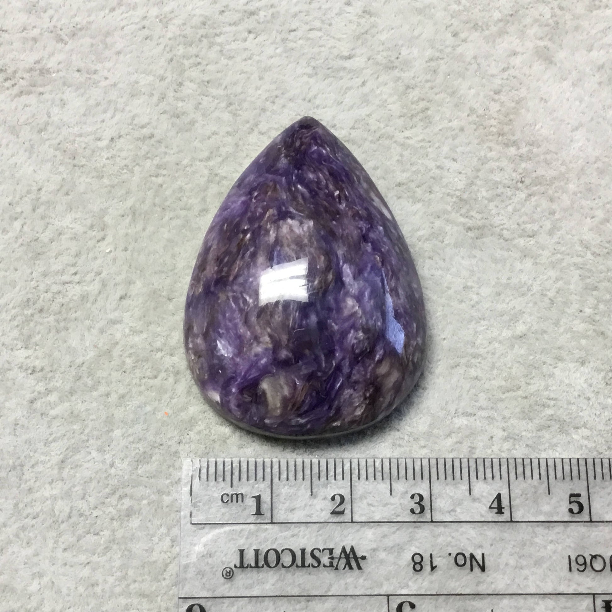 OOAK Natural Purple Charoite Pear/Teardrop Flat Back Cabochon "21" - Measuring 32mm x 43mm, 12mm Dome Height - High Quality Gemstone Cab