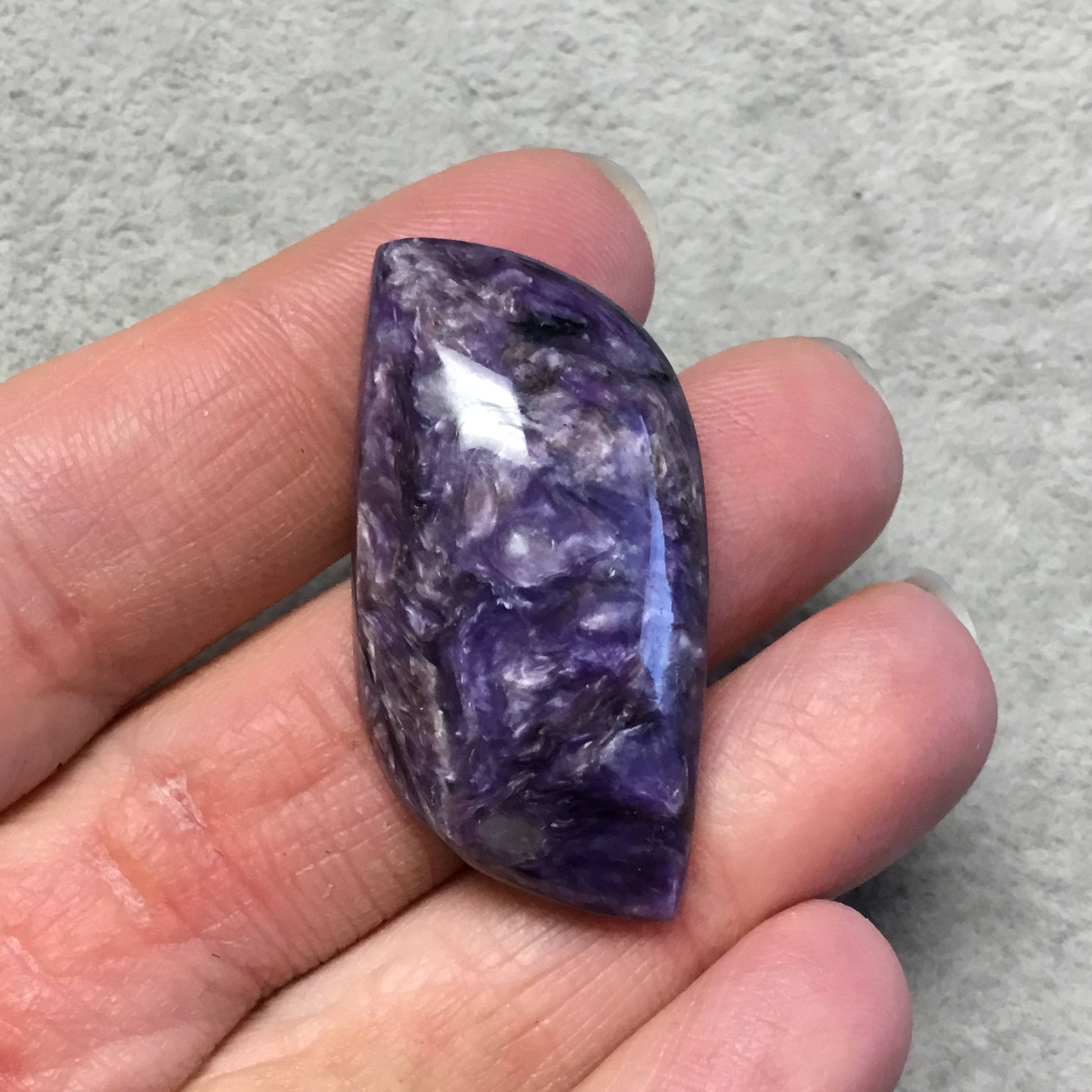 OOAK Natural Purple Charoite Freeform Shaped Flat Back Cabochon "22" - Measuring 21mm x 42mm, 9mm Dome Height - High Quality Gemstone Cab
