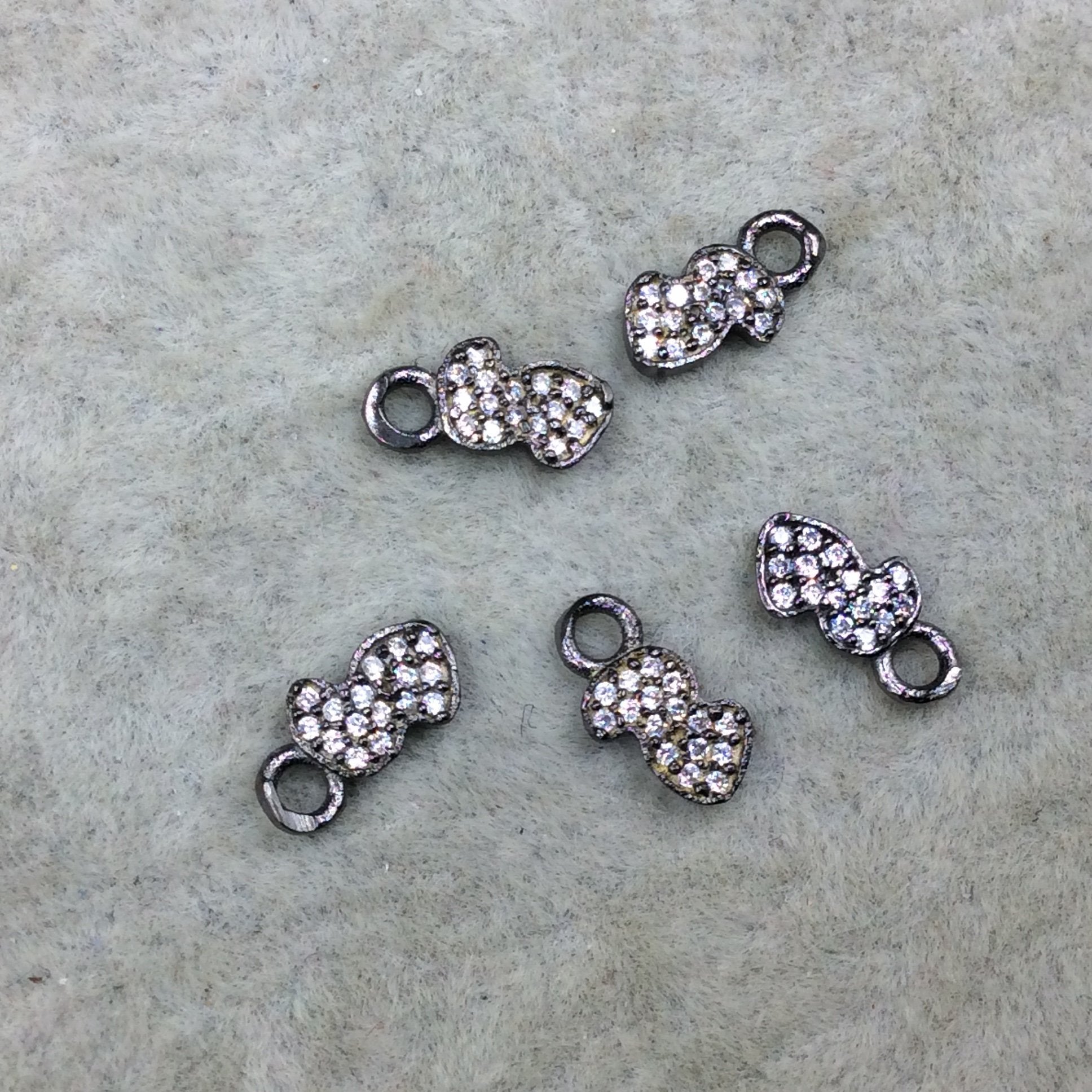 Tiny Gunmetal Finish Squiggle/Curl Shape CZ Cubic Zirconia Inlaid Plated Copper Pendant Component - Measuring 4mm x 8mm  - Sold Individually