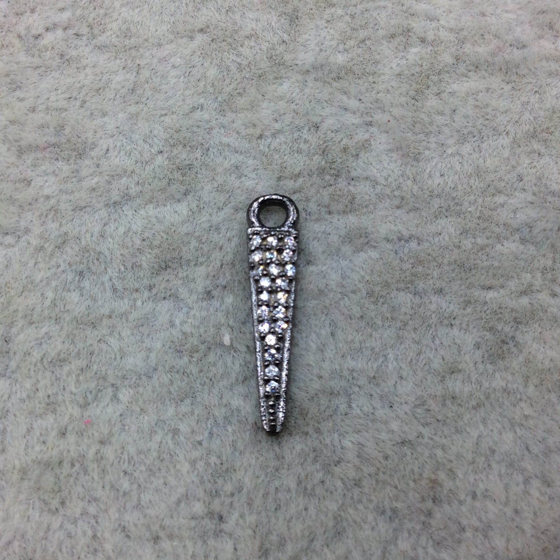 Tiny Gunmetal Finish Spike/Arrow Shaped CZ Cubic Zirconia Inlaid Plated Copper Pendant Component - Measuring 3mm x 15mm  - Sold Individually