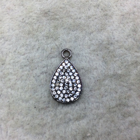 Tiny Gunmetal Finish Teardrop Shaped CZ Cubic Zirconia Inlaid Plated Copper Pendant Component - Measuring 8mm x 12mm  - Sold Individually