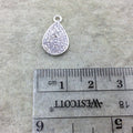 Tiny Silver Finish Teardrop Shaped CZ Cubic Zirconia Inlaid Plated Copper Pendant Component - Measuring 8mm x 12mm  - Sold Individually