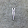 Tiny Silver Finish Spike/Arrow Shaped CZ Cubic Zirconia Inlaid Plated Copper Pendant Component - Measuring 3mm x 15mm  - Sold Individually