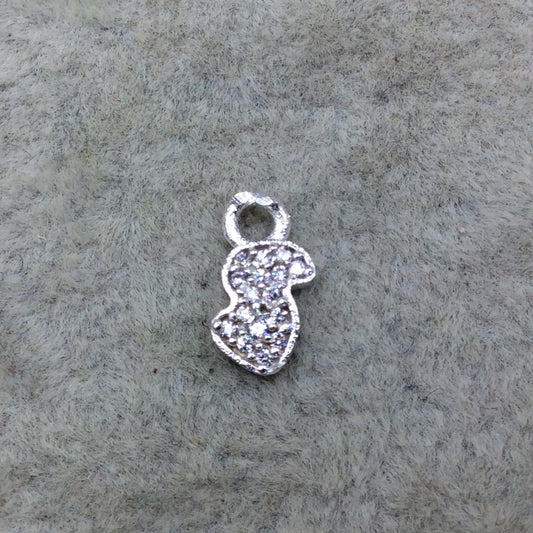 Tiny Silver Finish Squiggle/Curl Shape CZ Cubic Zirconia Inlaid Plated Copper Pendant Component - Measuring 4mm x 8mm  - Sold Individually