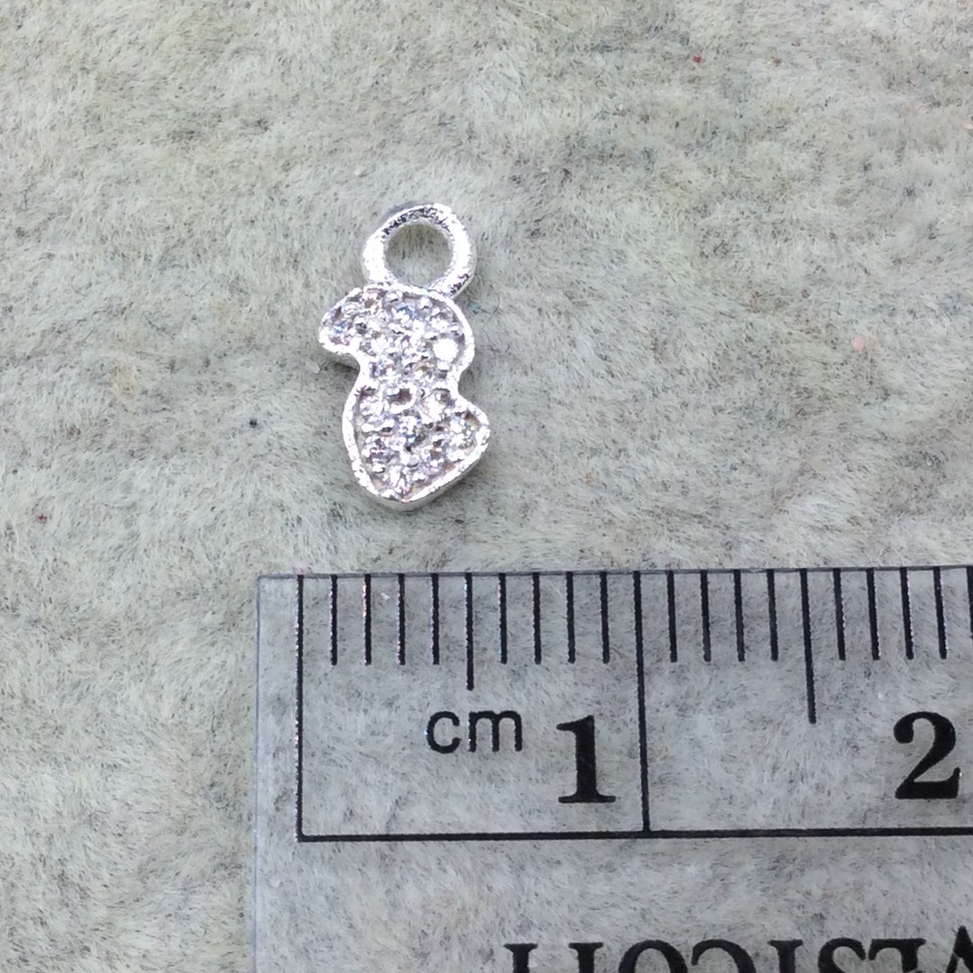 Tiny Silver Finish Squiggle/Curl Shape CZ Cubic Zirconia Inlaid Plated Copper Pendant Component - Measuring 4mm x 8mm  - Sold Individually
