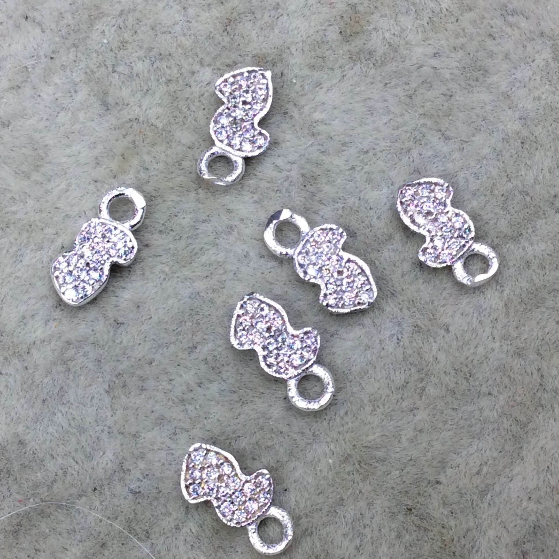 Tiny Silver Finish Squiggle/Curl Shape CZ Cubic Zirconia Inlaid Plated Copper Pendant Component - Measuring 4mm x 8mm  - Sold Individually