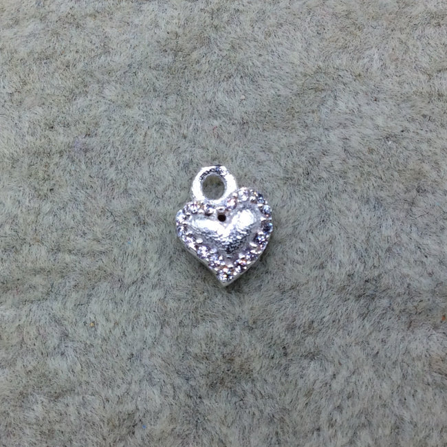 Tiny Silver Finish Freeform Heart Shape CZ Cubic Zirconia Inlaid Plated Copper Pendant Component - Measures 6mm x 6mm  - Sold Individually