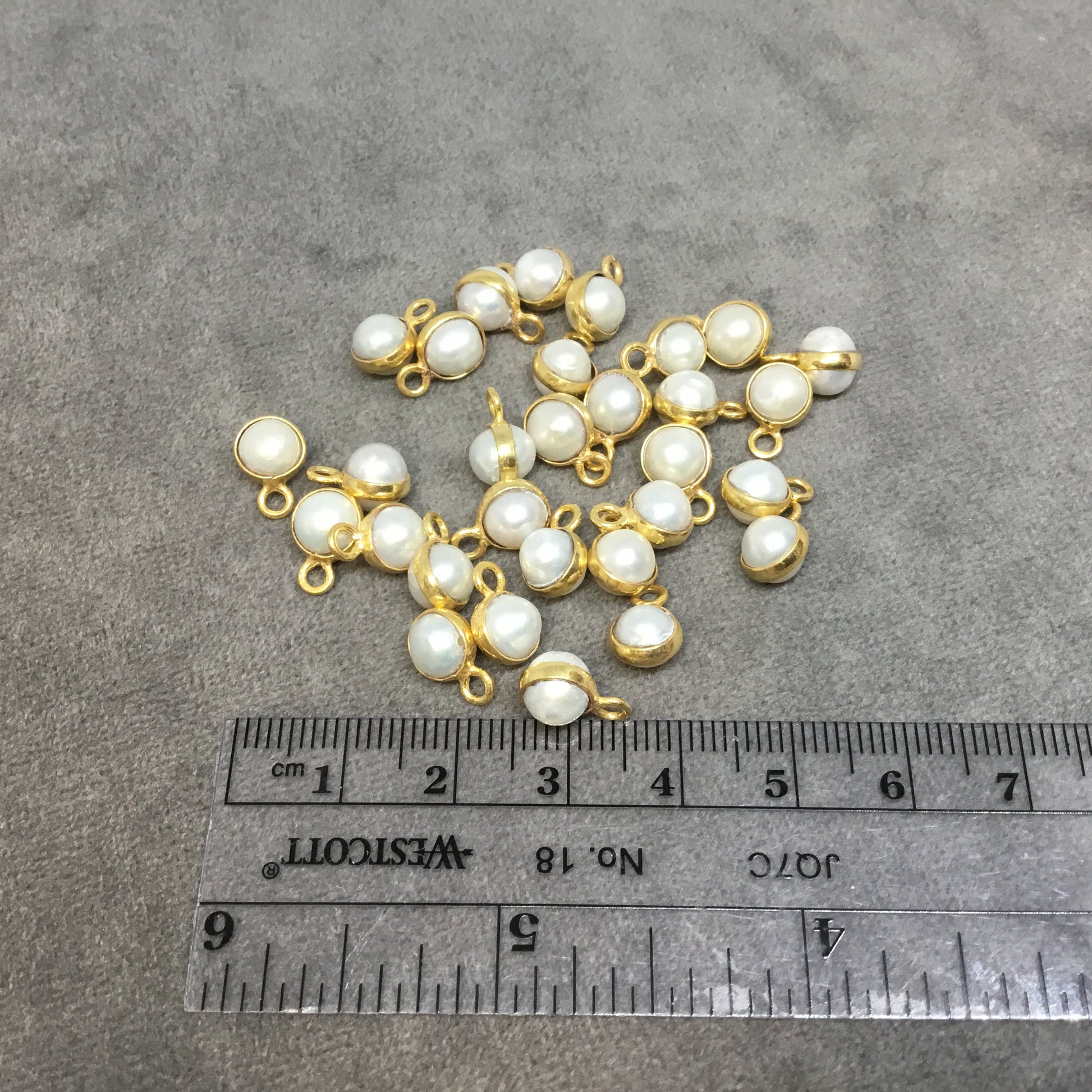 Gold Plated Smooth Natural White Freshwater Pearl Bezel Pendant or Connector - 5-6mm and 8-9mm - Individually