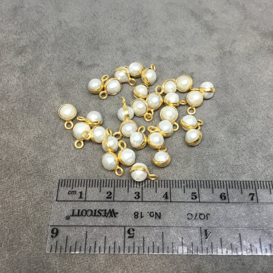 Gold Plated Smooth Natural White Freshwater Pearl Bezel Pendant or Connector - 5-6mm and 8-9mm - Individually