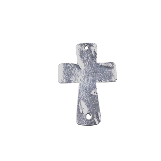 1.75" Tibetan Silver Hammered Cross Shaped Copper Connector Component - 33mm x 46mm, Approximately  - Sold Individually, Chosen At Random