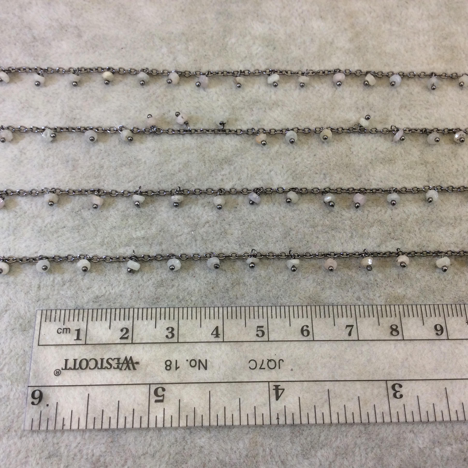 Gunmetal Plated Copper Spaced Single Dangle Wrapped Chain with 3-4mm White Sapphire Rondelle Dangles - Sold by 1 Foot Length! (SD037-GM)