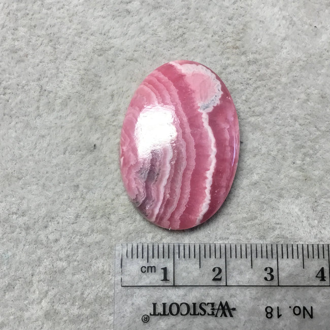OOAK AAA Rhodochrosite Oblong Oval Shaped Flat Back Cabochon "6" - Measuring 24mm x 34mm, 5mm Dome Height - Natural High Quality Gemstone