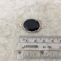 Gold Finish Faceted CZ Rimmed Black Onyx Oval/Oblong Shaped Bezel Connector - Measures 17mm x 22mm - Sold Individually