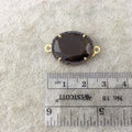 Gold Finish Faceted Black CZ Rimmed Smoky Quartz Oblong Oval Shaped Bezel Connector Component - Measures 17mm x 22mm - Sold Individually