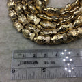 Gold Finish Patterned Fish Shape Plated Pewter Beads - 8" Strand (Approx. 13 Beads) - 9mm x 15mm - 2mm Hole Size
