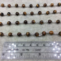 Tiger Eye Rosary Chain - 6mm Beaded Silver Plated Copper Chain