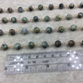 Gold Plated Copper Wrapped Rosary Chain with 8mm MATTE Smooth African Turquoise Jasper Round Shaped Beads - Sold by the foot! (CH421-GD)