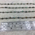Gunmetal Plated Copper Wrapped Rosary Chain with 4mm MATTE Smooth African Turquoise Jasper Round Shaped Beads - Sold by the foot! (CH205-GM)