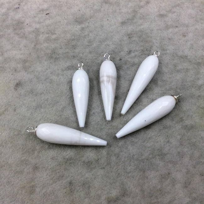 Large Sterling Silver Finish Faceted Spike Opaque White Quartz Bezel Component - ~10 x 35-40mm - Sold Per Each, Selected at Random