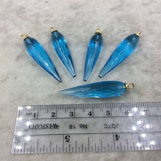 Sky Blue Quartz Bezel | Large Gold Plated Sterling Silver Finish Faceted Spike Transparent Pendant  ~ 10mm x 35 - 40mm - Sold Per Each