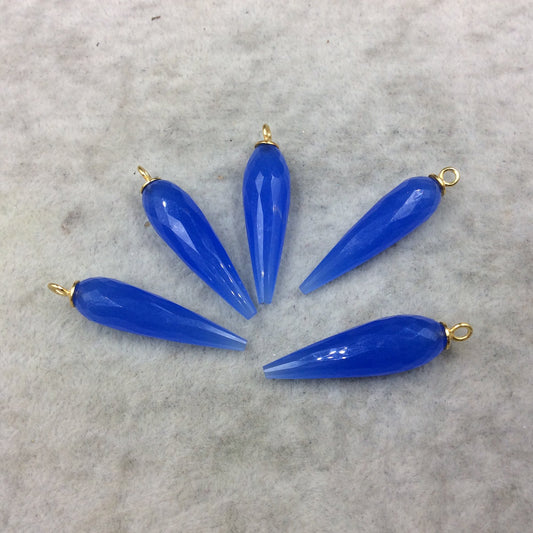 Large Gold Plated Sterling Silver Finish Faceted Spike Opaque Denim Blue Quartz Pendant  ~ 10 x 35-40mm - Sold Per Each, At Random