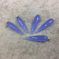 Periwinkle Blue Quartz Bezel | Large Sterling Silver Finish Faceted Spike Opaque Pendant Component  ~ 10mm x 35 - 40mm - Sold Per Each