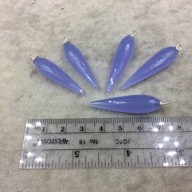 Periwinkle Blue Quartz Bezel | Large Sterling Silver Finish Faceted Spike Opaque Pendant Component  ~ 10mm x 35 - 40mm - Sold Per Each