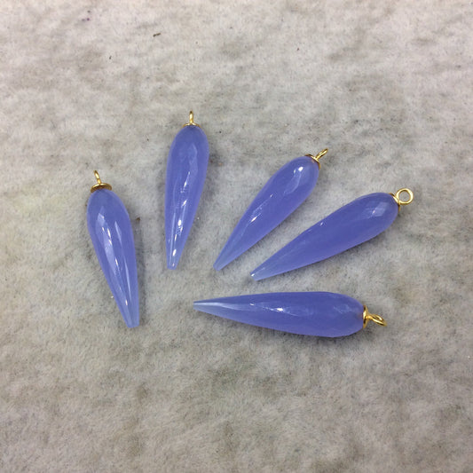 Periwinkle Blue Quartz Bezel | Large Gold Plated Sterling Silver Finish Faceted Spike Opaque Pendant  ~ 10mm x 35 - 40mm - Sold Per Each