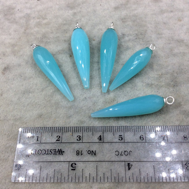 Large Sterling Silver Finish Faceted Spike Opaque Aqua Blue Quartz Bezel Component  ~10 x 35-40mm - Sold Per Each, Selected at Random
