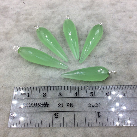 Spring Green Quartz Bezel | Large Sterling Silver Finish Faceted Spike Opaque Pendant Component ~ 10mm x 35 - 40mm - Sold Per Each