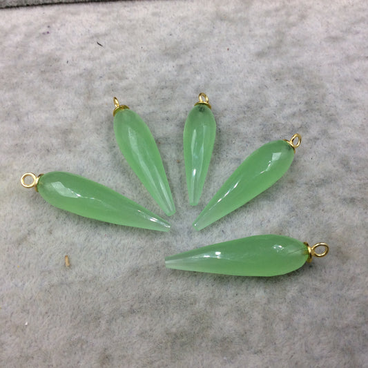 Spring Green Quartz Bezel | Large Gold Plated Sterling Silver Finish Faceted Spike Opaque Pendant  ~ 10mm x 35 - 40mm - Sold Per Each