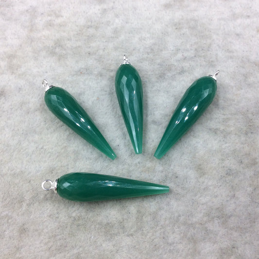 Emerald Green Quartz Bezel | Large Sterling Silver Finish Faceted Spike Opaque Pendant Component  ~ 10mm x 35 - 40mm - Sold Per Each