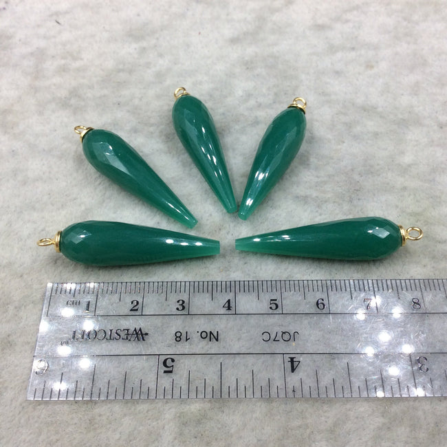 Emerald Green Quartz Bezel | Large Gold Plated Sterling Silver Finish Faceted Spike Opaque Pendant  ~ 10mm x 35 - 40mm - Sold Per Each