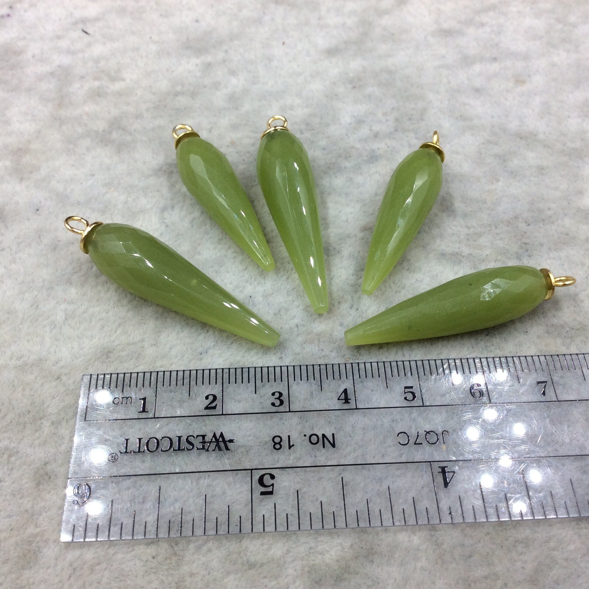 Light Green Quartz Bezel | Large Gold Plated Sterling Silver Finish Faceted Spike Opaque Pendant  ~ 10mm x 35 - 40mm - Sold Per Each