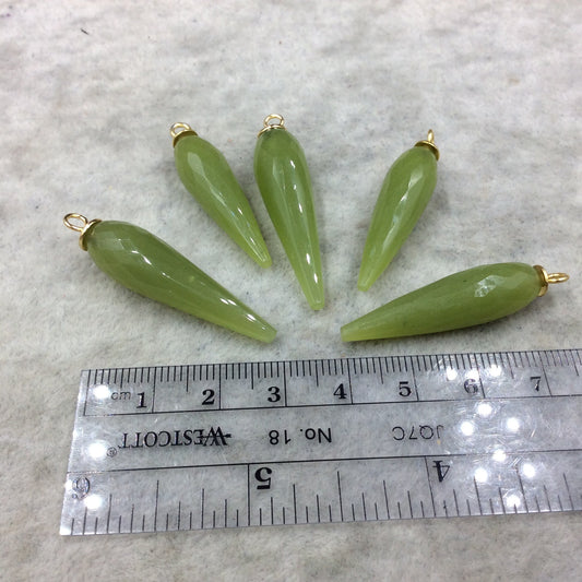 Light Green Quartz Bezel | Large Gold Plated Sterling Silver Finish Faceted Spike Opaque Pendant  ~ 10mm x 35 - 40mm - Sold Per Each