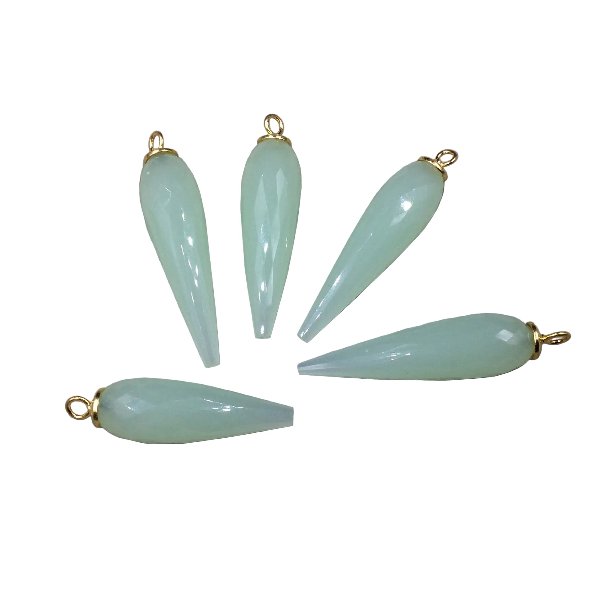 Large Gold Plated Sterling Silver Finish Faceted Spike Opaque Pale Seafoam Green Quartz Pendant  ~ 10 x 35-40mm - Sold Per Each, At Random