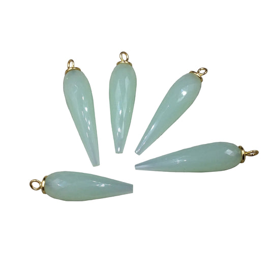 Large Gold Plated Sterling Silver Finish Faceted Spike Opaque Pale Seafoam Green Quartz Pendant  ~ 10 x 35-40mm - Sold Per Each, At Random