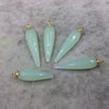 Large Gold Plated Sterling Silver Finish Faceted Spike Opaque Pale Seafoam Green Quartz Pendant  ~ 10 x 35-40mm - Sold Per Each, At Random