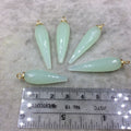 Large Gold Plated Sterling Silver Finish Faceted Spike Opaque Pale Seafoam Green Quartz Pendant  ~ 10 x 35-40mm - Sold Per Each, At Random