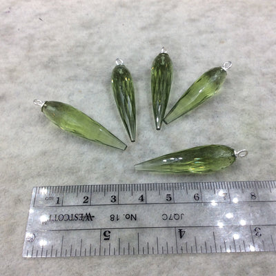 Large Sterling Silver Finish Faceted Spike Transparent Light Green Quartz Component  10 x 35-40mm - Sold Per Each, Selected at Random