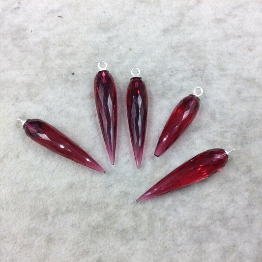 Magenta Quartz Bezel | Large Sterling Silver Finish Faceted Spike Transparent Component - 10mm x 35 - 40mm - Sold Per Each